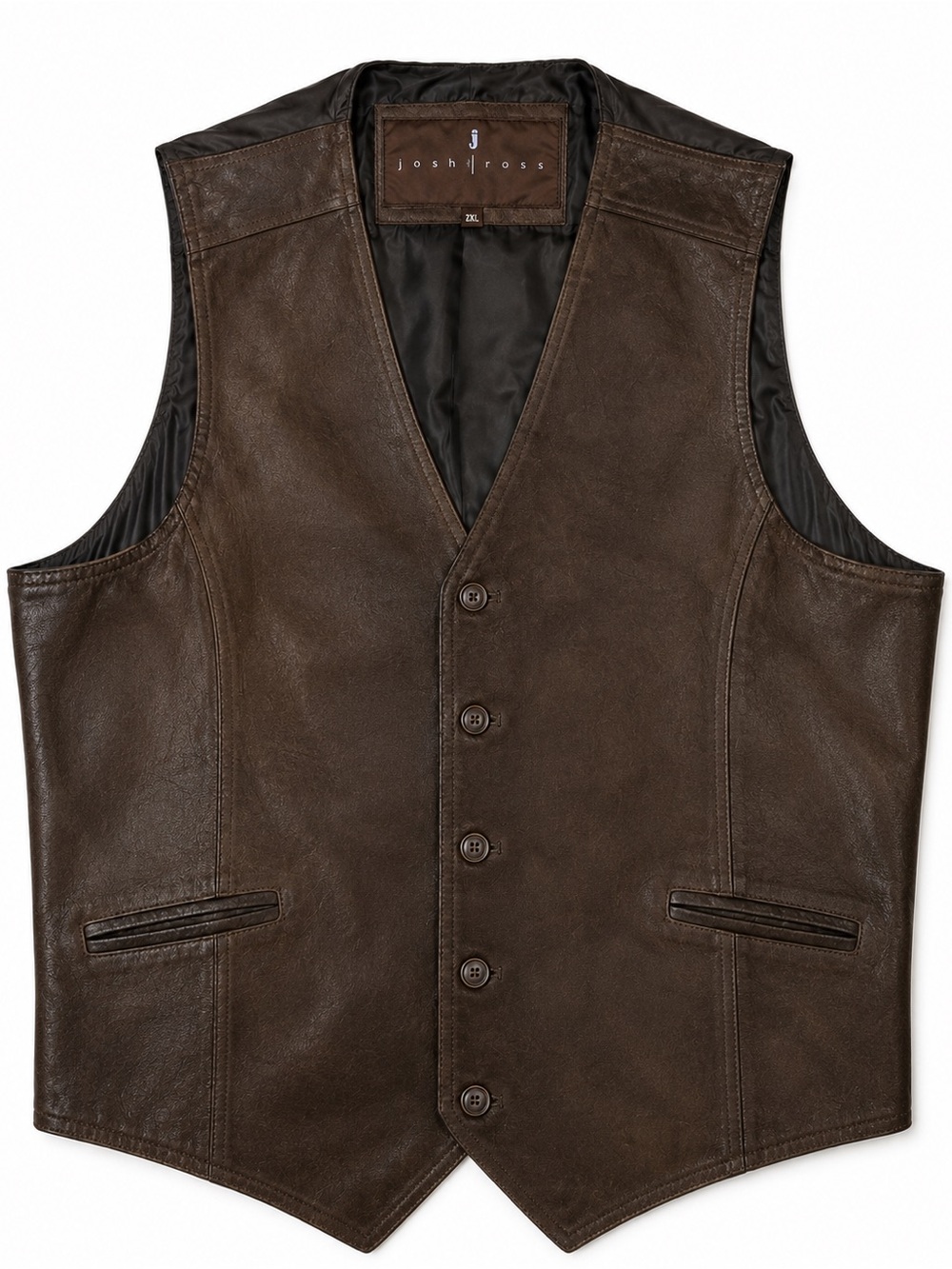 Joshua Ross Mens 2XLT Brown Suede Leather Vest Western V-Neck Button Front Cinch